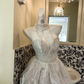 Light Grey Strapless Waist-Cinched Embroidered Beaded Luxury Vintage Romantic Dress, Wedding Gown gh7578