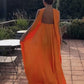 Orange Elegant Flowing A-Line Off Shoulder satin Long Ball Gown Evening Dress Wedding Guest Party Dress gh3093