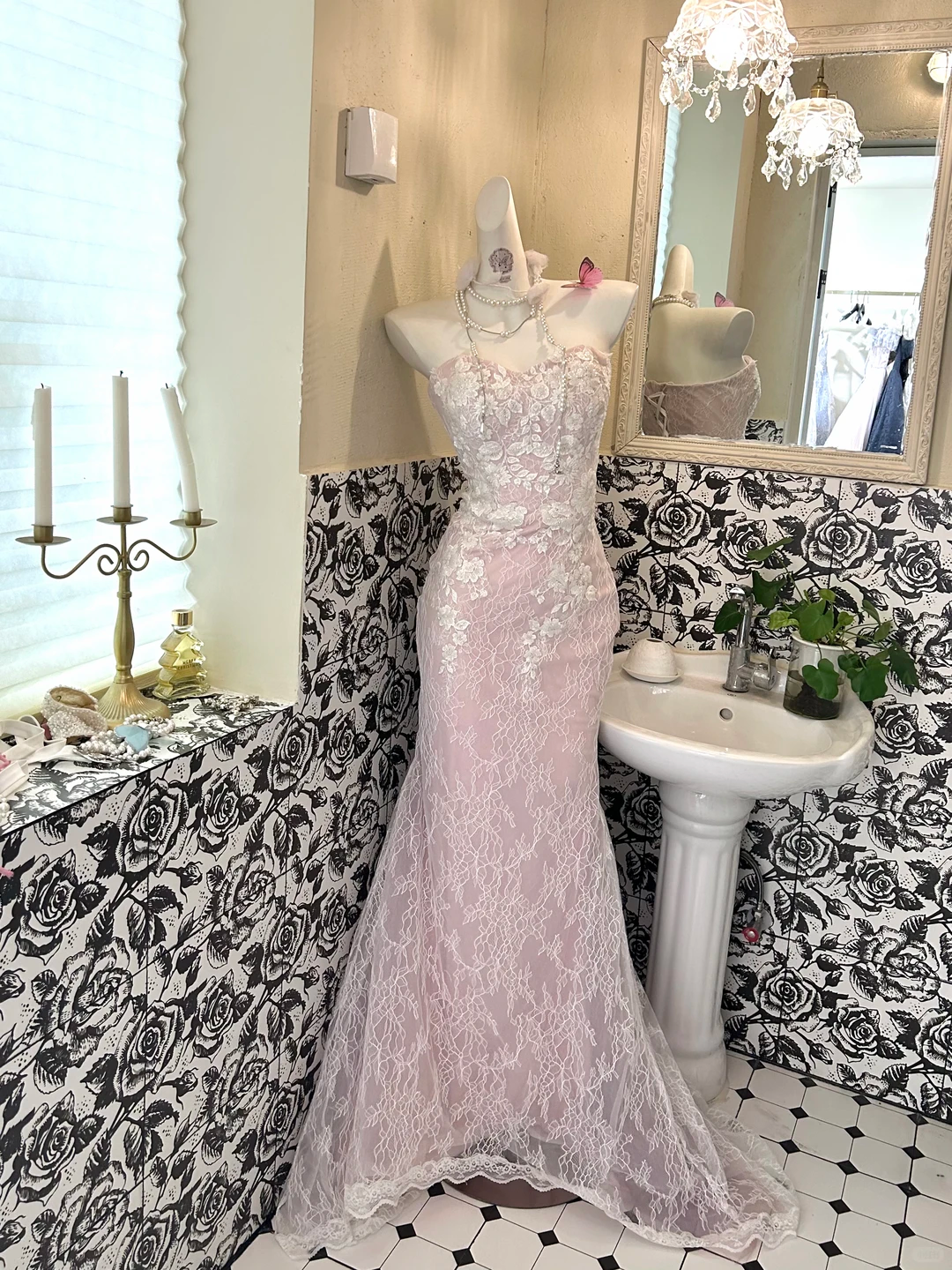 Light Pink Strapless Fitted Waist Slim Mermaid Sexy Romantic Dress, Wedding Gown gh7674