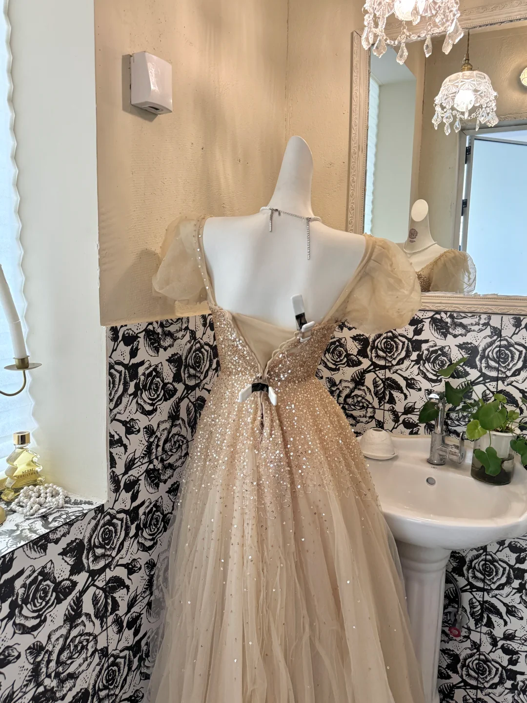 Gold Puff Sleeve Square Neck Waist-Cinched A-Line Skirt Elegant Luxury Romantic Dress, Wedding Gown gh7677