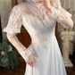 Off‑White Long Puff Sleeve Fitted Waist Elegant Vintage Long Prom Gown, Wedding Prom Dress gh8596