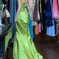 Lime Green Vintage Prom Dress Strapless Sweetheart Twist Bodice Rhinestone Brooch Satin Mermaid Long Evening Gown gh9626