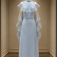 ✨Girlhomeshops-Light Ice Blue Mesh Cape Sleeve Floral Midi Cheongsam Qipao gh10437