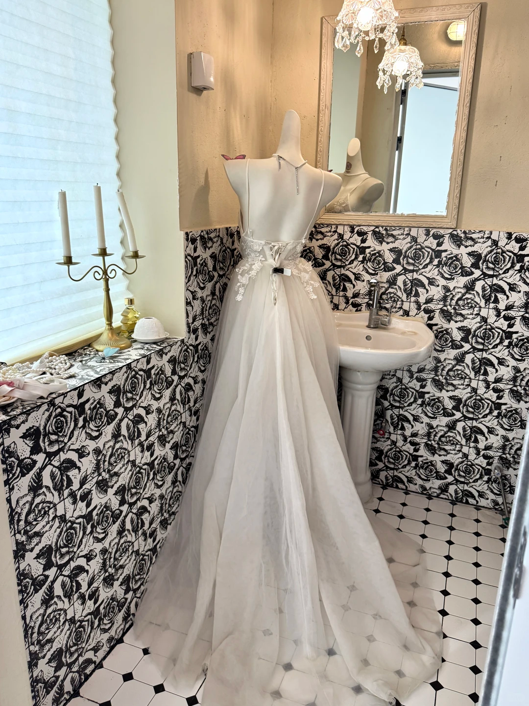 Ivory Spaghetti Strap Embroidered Waist-Cinched Full Flared Elegant Vintage Romantic Dress, Wedding Gown gh7567