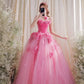 Rosa Blumen Langes Samt Tüll Quinceanera Kleid Ballkleid Abendkleid gh4885