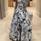 girlhomeshops-Blue And White Floral Long Satin Chiffon Ball Gown Graduation Dress gh5927