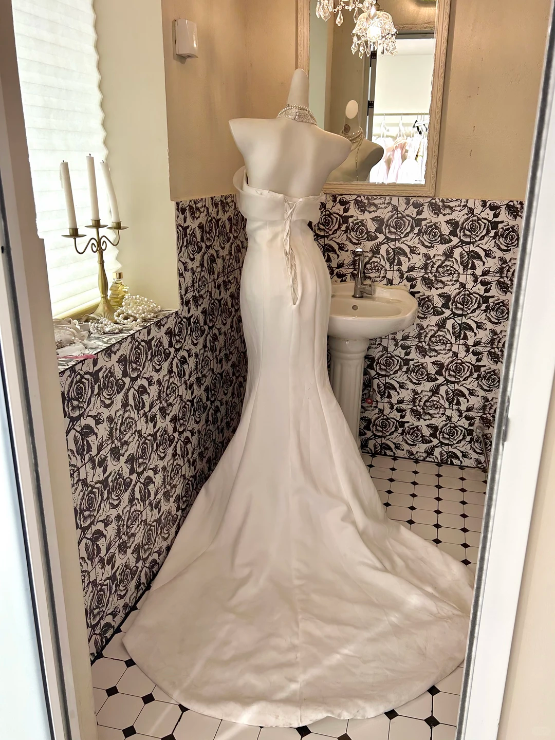 White Satin Minimalist Strapless Waist-Cinched Figure-Flattering Sexy Mermaid Long Romantic Dress, Wedding Gown gh7756