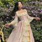 Rosa Retro Süße Mode Exquisite Spitze Square Neck Langes Ballkleid Abendkleid Garten Party Kleid gh3785