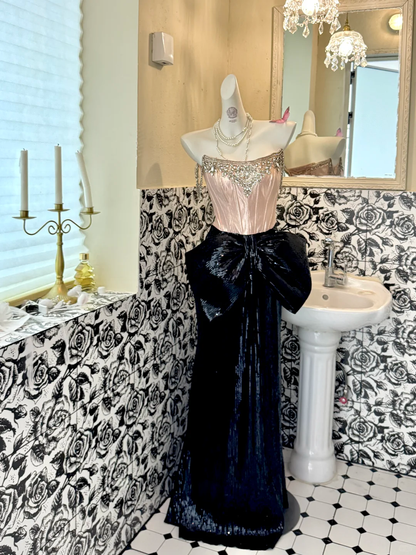 Pink Strapless Gusset Boned with Black Slimming Skirt Luxury Romantic Dress, Wedding Gown gh7640