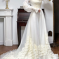 Ivory Vintage Frilled Collar Lantern Sleeve Multi‑Layer Lace‑Ruffle Long Train Wedding Dress gh8764