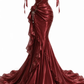 ✨Girlhomeshops-Burgundy Satin Mermaid Prom Dress Square Neck Puff Sleeves with 3D Rose Appliques gh10310