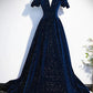 Dunkelblau/burgunderrot glänzendes elegantes langes Ballkleid aus Samt für formelle Anlässe gh3211