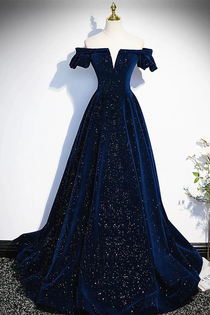 Dunkelblau/burgunderrot glänzendes elegantes langes Ballkleid aus Samt für formelle Anlässe gh3211