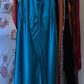 Turquoise Halter Deep V Satin Open Back Flowy A-Line Long Evening Prom Dress gh9797