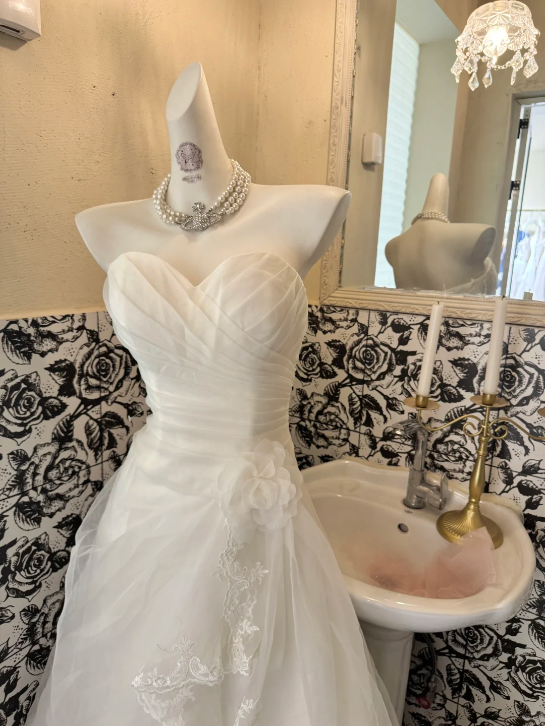 White Strapless Cinched Waist A-Line Skirt Long Romantic Dress, Wedding Gown gh7802