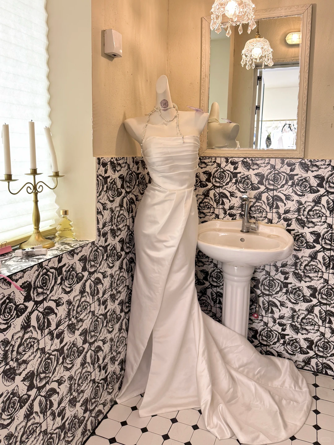 Ivory Satin Strapless Waist-Cinched Slimming Sexy Long Romantic Dress, Wedding Gown gh7721