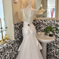White Sleeveless Waist-Cinched Slim Fit Mermaid Long Romantic Dress, Wedding Gown gh7628