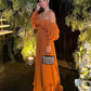 Yellow Brown Elegant Solid Color Fashion Off Shoulder Chic Ruffle Long Evening Dress Party Dress Wedding Guest Dress gh3066