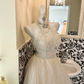 Light Apricot Halter Waist-Cinched Voluminous Skirt Long Romantic Dress, Wedding Gown gh7734