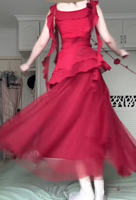 Burgundy Tulle Long Evening Gown, 3D Rose Floral Draped Ribbon A‑Line Formal Prom Dress gh9042