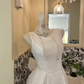 White Sleeveless Waist-Cinched Minimalist Slim Elegant Romantic Dress, Wedding Gown gh7670
