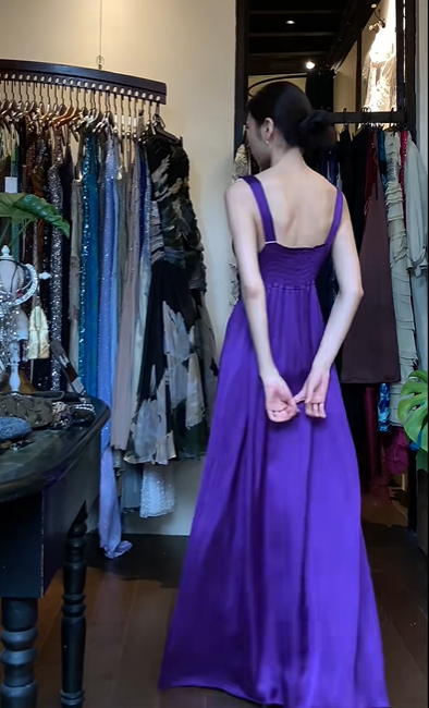 Purple Sleeveless V Neck Long Formal Gown Rhinestone Waist Satin A-Line Evening Dress gh9663