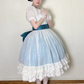 Vintage Gradient Blue Puff Sleeve Fitted Waist Flared Skirt Prom & Evening Party Dress gh8497