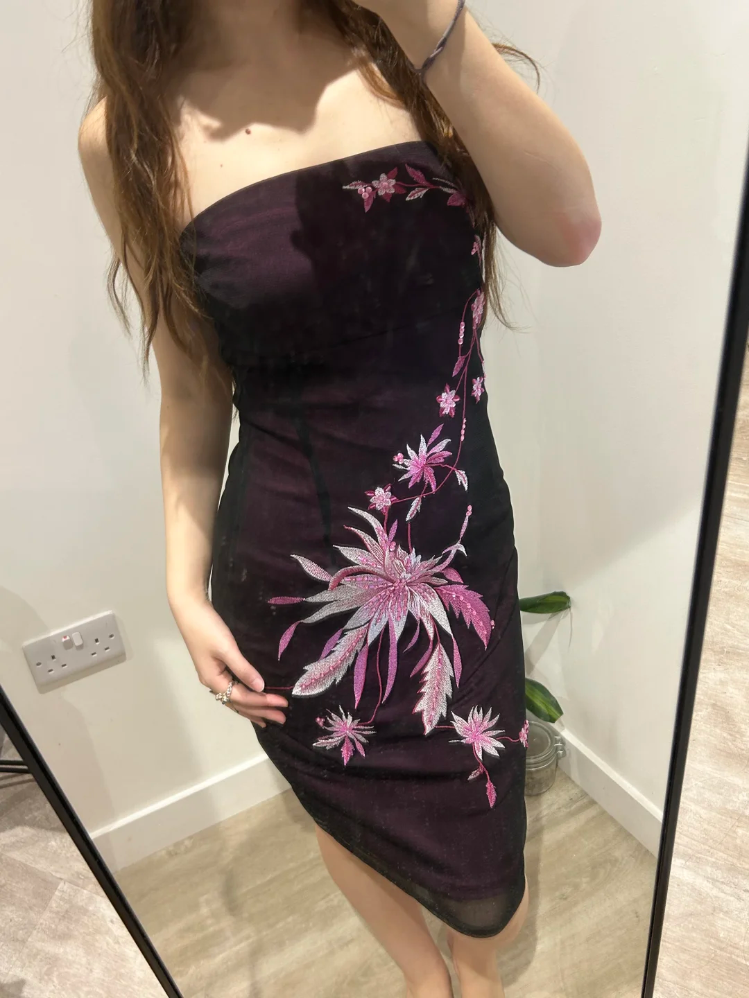 Deep Purple Vintage Luxury Embroidered Strapless Fitted Waist Slim Bodycon Prom & Evening Party Dress gh8453