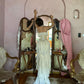 Robe de soirée blanche vintage en mousseline de soie, coupe trapèze, épaules dénudées, longue, à volants, robe de bal, gh3658