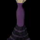 Purple‑Black Vintage Mermaid Evening Gown, Spaghetti Strap V‑Neck, Black Lace Appliqués, Fitted Waist, Tiered Ruffled Lace Mermaid Skirt, Gothic Retro Prom Party Dress gh8884