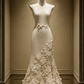 ✨Girlhomeshops-Cream White 3D Floral Mermaid Cheongsam Qipao gh10453