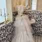 Ivory Strapless Silver Embellished Luxury Elegant Waist-Cinched Voluminous Skirt Long Romantic Dress, Wedding Gown gh7598