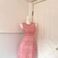 Dusty Pink Sleeveless Short Cocktail Dress, Round Neck Geometric Crochet Lace Sheath Homecoming Party Gown gh9253