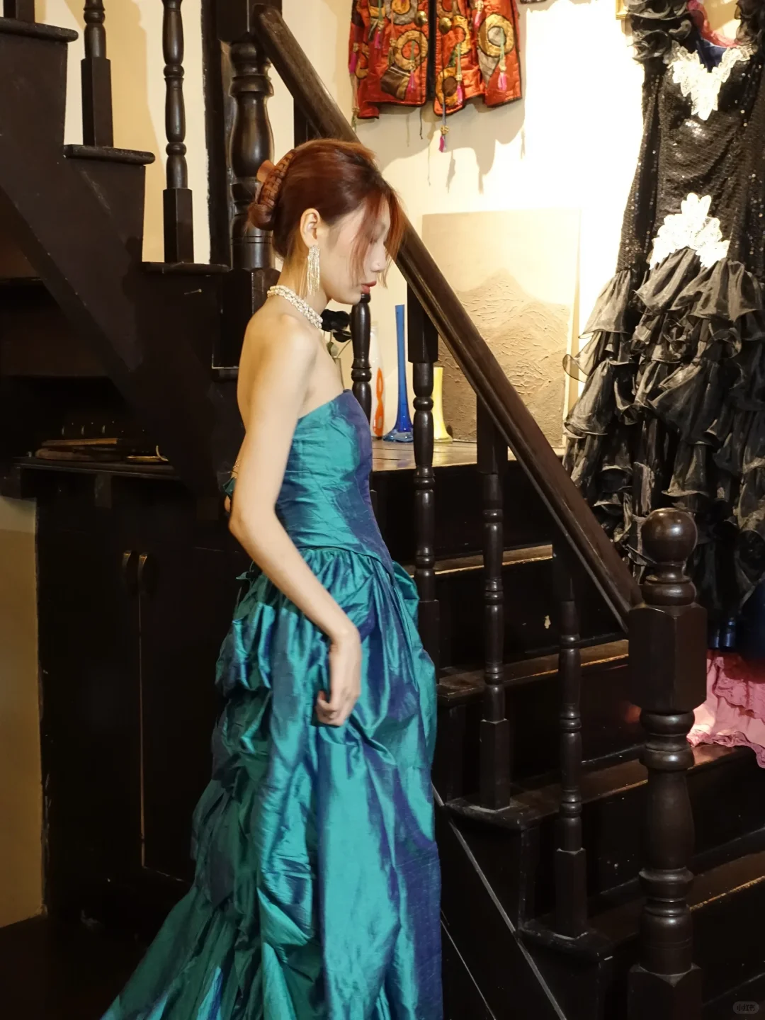 Peacock Blue Strapless Corset Ball Gown Shimmer Full Skirt Long Prom Dress gh9864