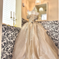Champagne Off-the-Shoulder Waist-Cinched Gown with Silver Decorations, Voluminous Skirt Long Romantic Dress, Wedding Gown gh7760