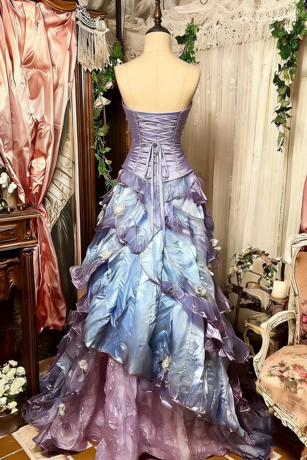 Robe de soirée longue en tulle violet, rose, bleu, dégradé, mode rétro, élégante, délicate, florale, perles, douce et élégante, longueur au sol, gh4156