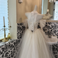 Ivory Off-the-Shoulder Waist-Cinched Full Flared Skirt Soft Elegant Romantic Dress, Wedding Gown gh7621