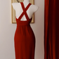Women Vintage Short Bodycon Evening Dress, Halter Neck, Deep V Cutout, Gold Pearl Embellishment, Ruched Chiffon Prom Gown gh9588