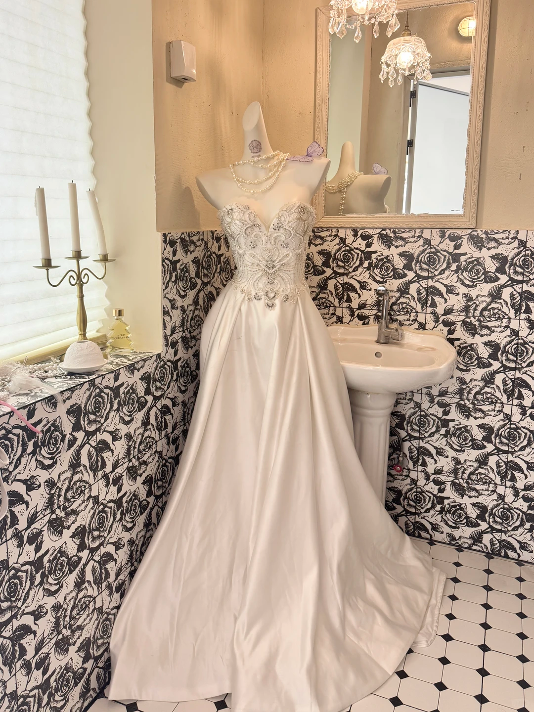 Ivory Strapless With Silver Decorations Waist-Cinched Figure-Flattering Long Romantic Dress, Wedding Gown gh7738