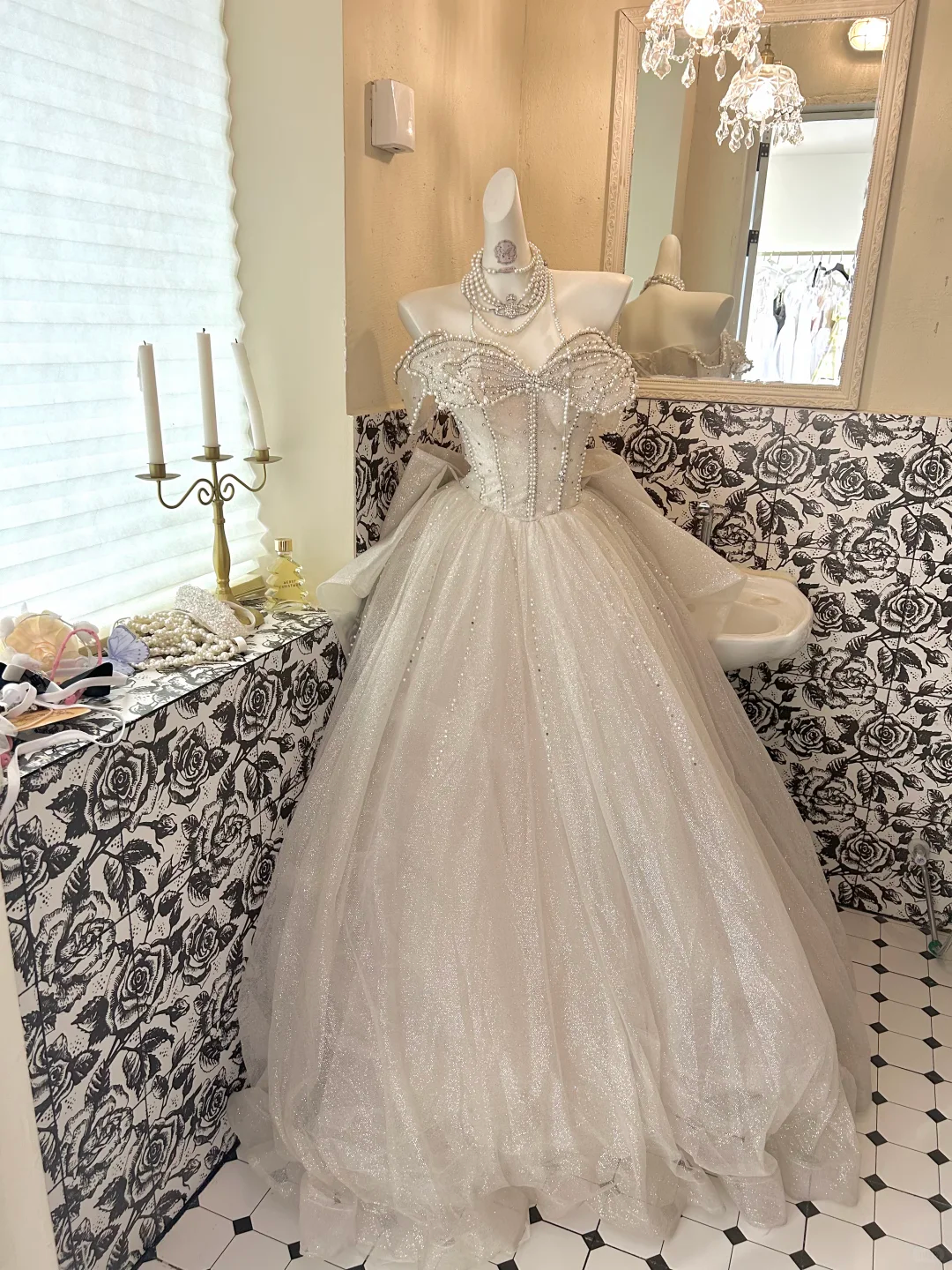 Ivory Strapless Beaded Waist-Cinched Voluminous Skirt Long Romantic Dress, Wedding Gown gh7726