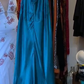 Turquoise Halter Deep V Satin Open Back Flowy A-Line Long Evening Prom Dress gh9797