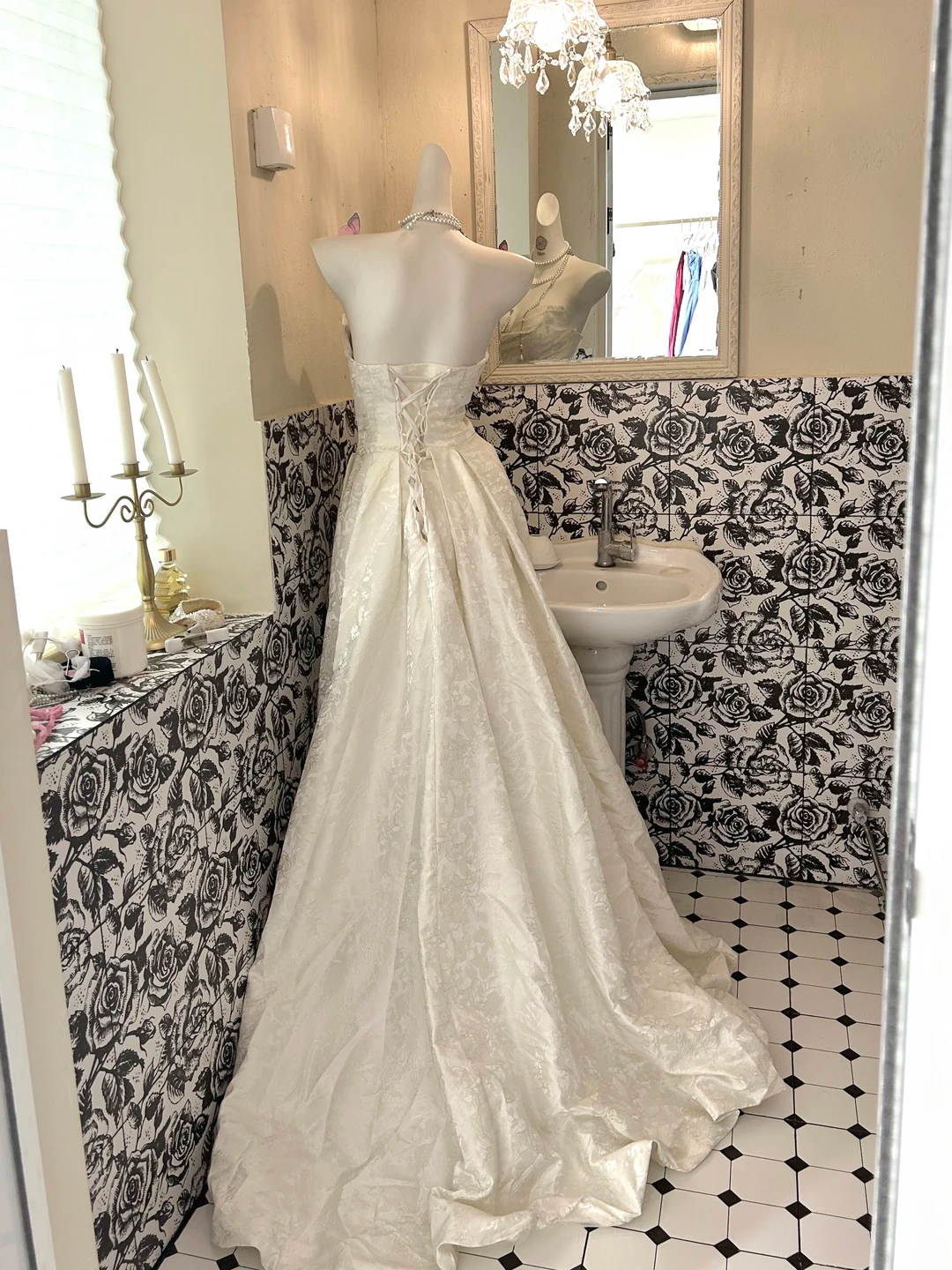 Ivory Strapless Waist-Cinched Full Flared Skirt Elegant Romantic Dress, Wedding Gown gh7632