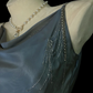 Dusty Blue Satin Slip Midi Gown, Cowl Draped Neckline, One‑Shoulder Tassel Rhinestone Fringe Detail, High Fitted Waist, Asymmetrical Tiered Flowy Midi Skirt, Retro Cold‑Tone Prom Evening Photoshoot Dress gh8872