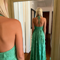 ✨Girlhomeshops-Simple A-line halter-neck evening dress, long, green, party dress gh10165