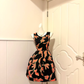 Black Base Orange Floral Print Sleeveless Short Cocktail Dress, V‑Neck High Waist A‑Line Homecoming Party Gown gh9161