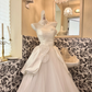 White Satin Strapless Waist-Cinched Voluminous Skirt Long Elegant Romantic Dress, Wedding Gown gh7779
