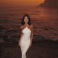 White fashion cross strap elegant simple long satin floor-length mermaid ball gown evening dress gh3169