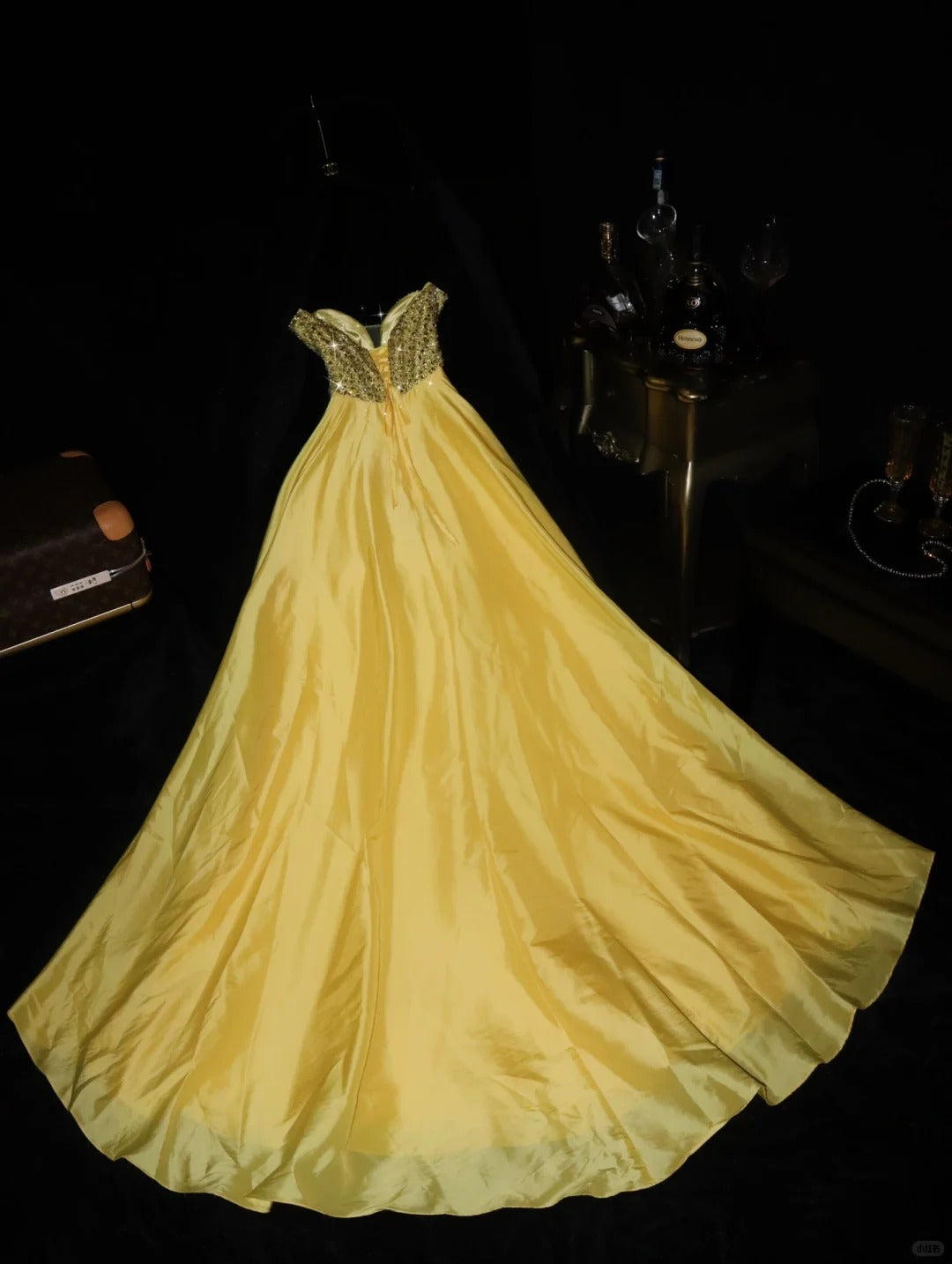 Robe de soirée longue en tulle jaune, magnifique et brillante, avec perles, robe de soirée, robe d'anniversaire, gh4456