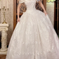 Off‑White Vintage Spaghetti Strap Off‑the‑Shoulder Fitted Waist Lace Voluminous Skirt Long Prom Gown, Wedding Dress gh8595