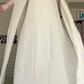 Off‑White Off‑The‑Shoulder 3D Floral Cape Sleeve Long Evening Gown, Beaded Waistband Pleated Chiffon Formal Prom Dress gh9002